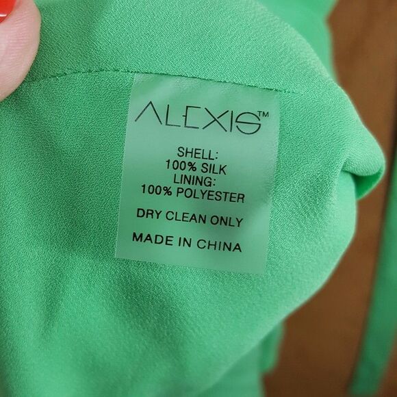 ALEXIS Midi Dress Womens Size 0 Green Cape Sleeve Tiered 100% Silk CATELINE - Picture 11 of 15